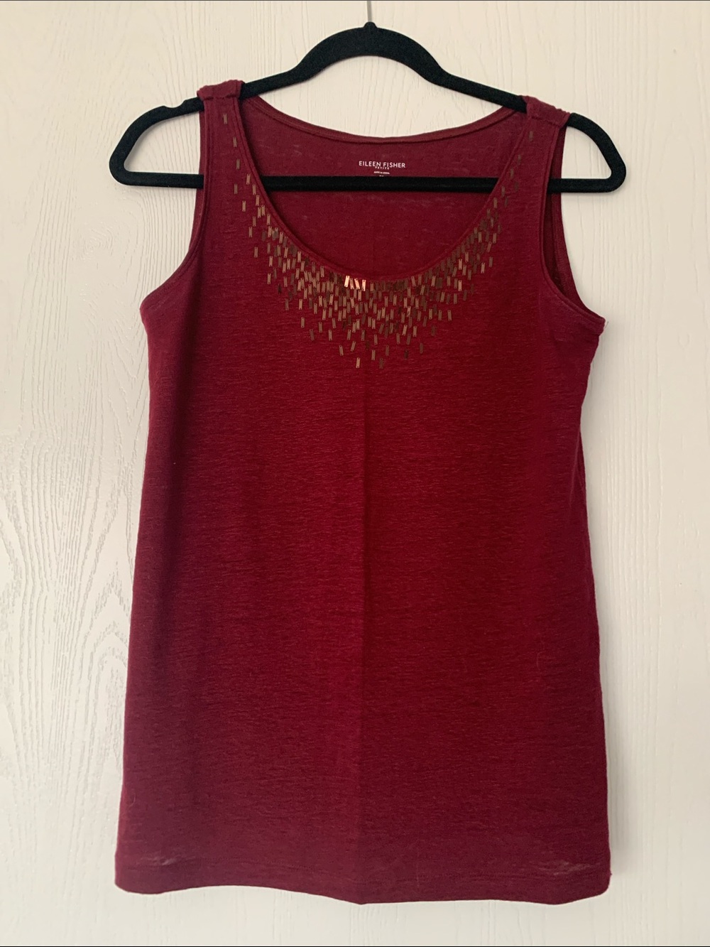 Eileen Fisher Linen Wine Embellished Scoop Neck Tank